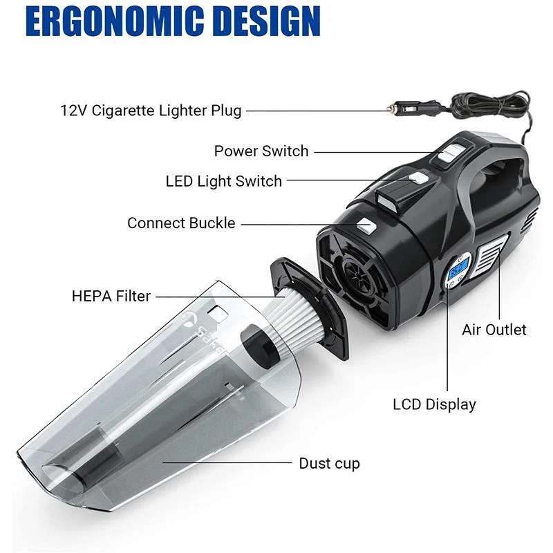 4-in-1 Portable Car Vacuum Cleaner, with LCD Display - Image 8